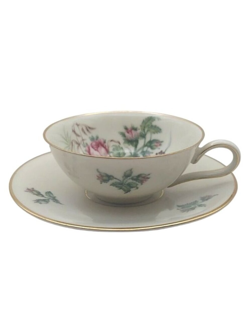 Heinrich H&C Teacup Saucer Porcelain Floral Selb Bavaria Germany MCM Vintage